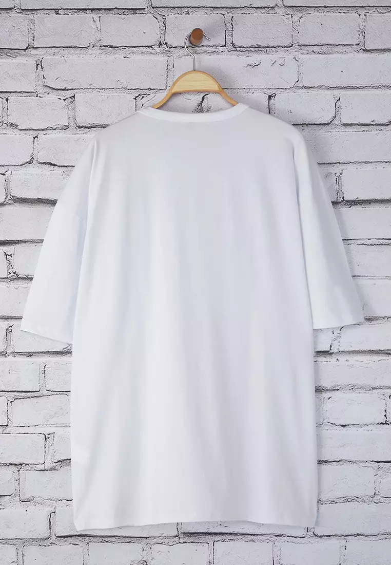 White Plus Size Oversize/Wide Cut 100% Cotton Labeled T-Shirt TMNSS25BF00036