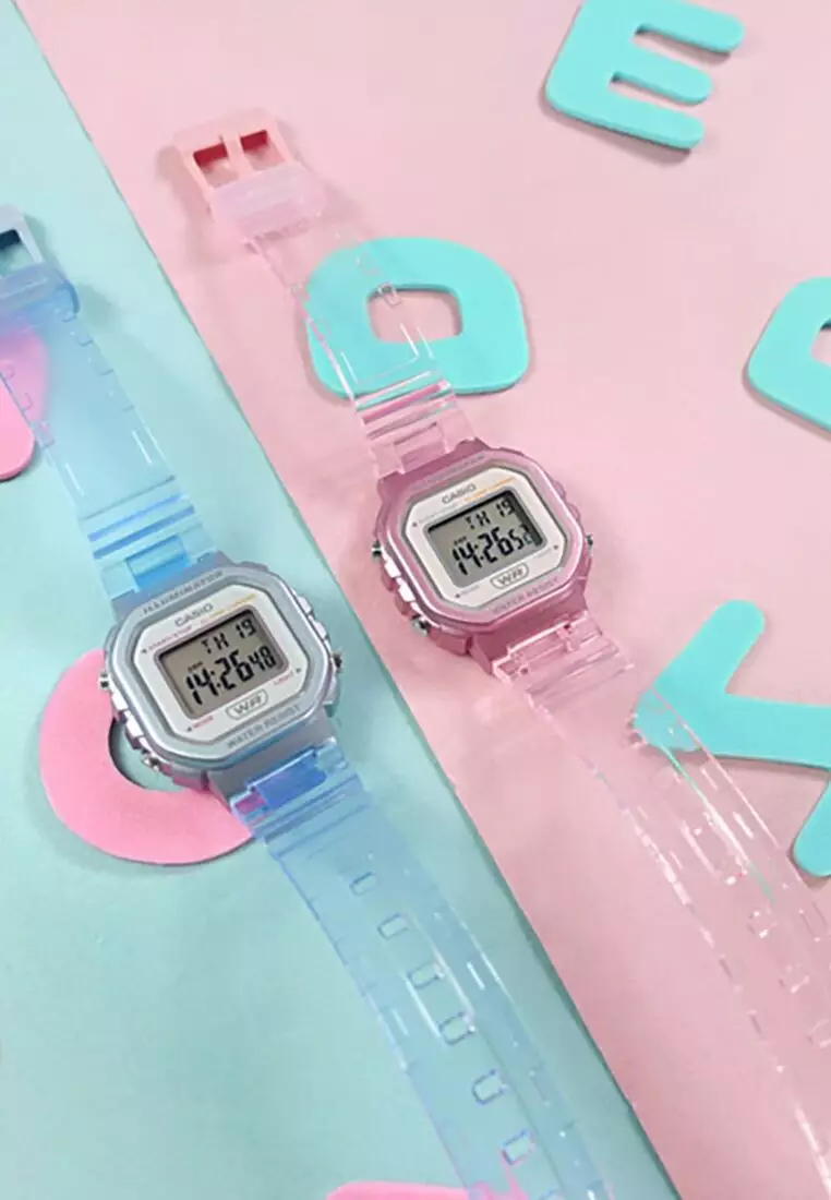 Pop Series LA-20WHS-4A Kids Pink Transparent Resin Band Digital Watch