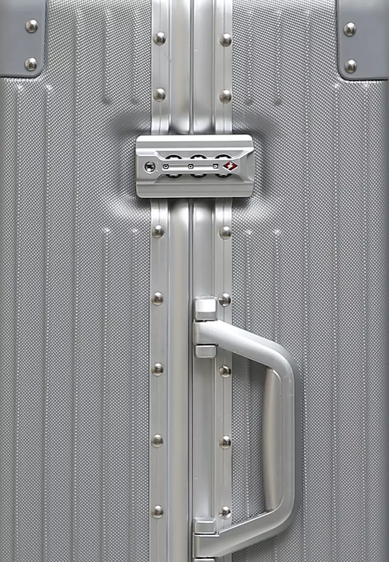 Austin Koper Unisex Classic Design Size 24 Inch Travel Bag Large Compartment TSA Lock Material Frame Alumunium Alloy ORIGINAL - Silver