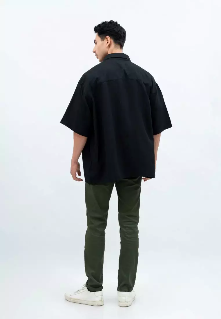 Houseofcuff Kemeja Oversize Jumbo Lengan Pendek Pria Unisex Hitam