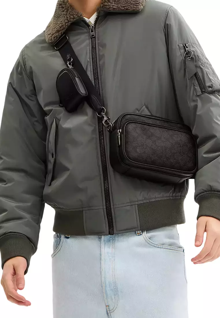 Finlay Crossbody Bag In Signature Canvas - Charcoal/ Black CDB25
