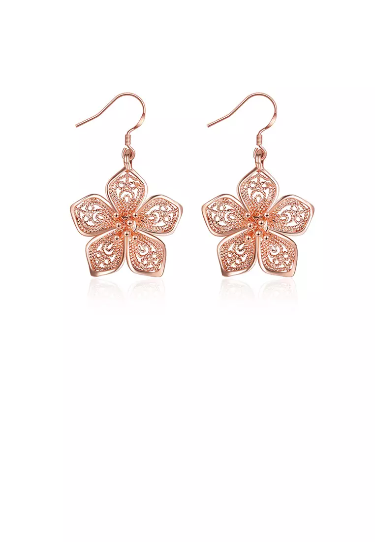 Gold flower earrings dangle on sale
