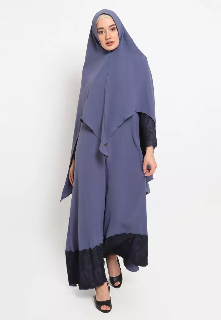 Queenza Set Gamis Wanita Muslimah By Zayidan Adzkia Brukat - Biru Denim