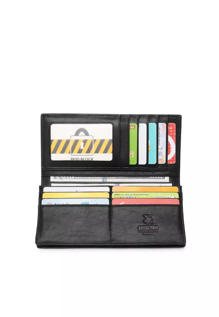Genuine Leather RFID Long Wallet - Black