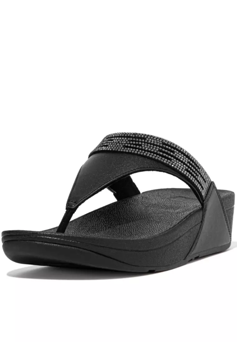 FitFlop LULU Women's Lasercrystal Leather Toe-Post Sandals - Black (EU3-090)