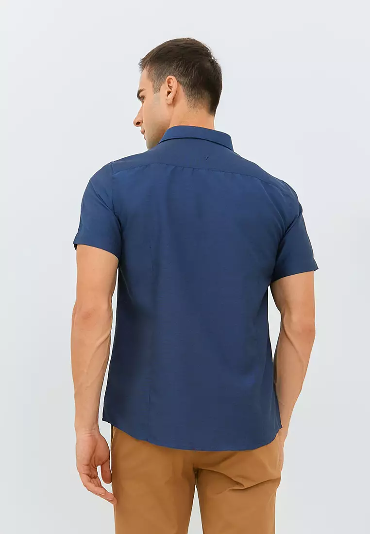 Jobb Pitsea Kemeja Pria Lengan Pendek Slim Fit Dark Navy