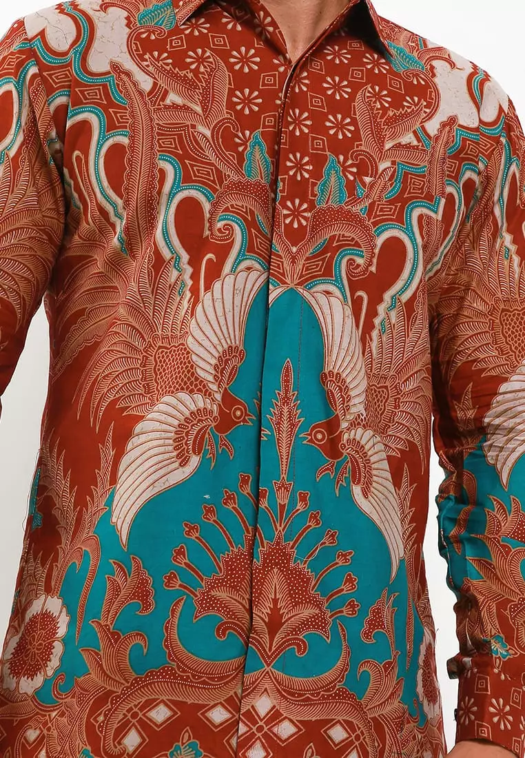 Swanggeni Maron Kemeja Batik Pria Premium Slimfit Modern Lengan Panjang
