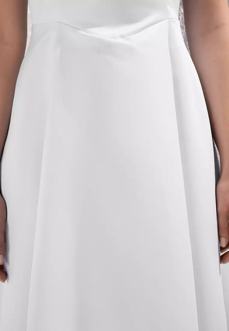 White A Line Satin Stylish Evening Dress