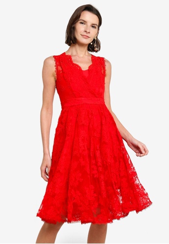 Hopeshow red Sleeveless Lace Midi Dress 4AD64AA8495312GS_1