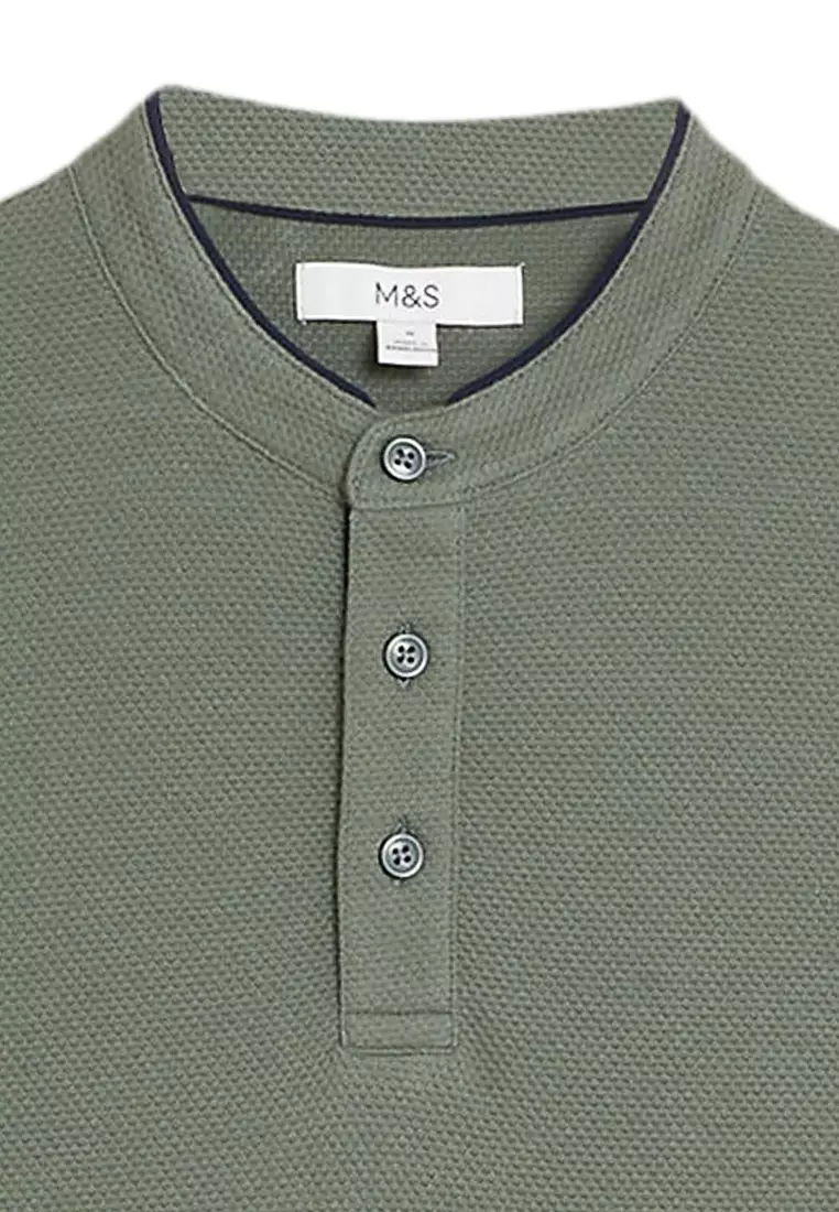 Cotton Rich Grandad Collar Polo Shirt