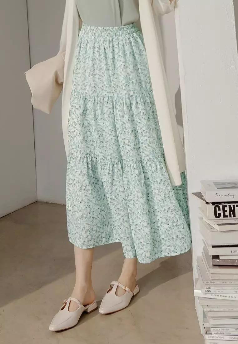 Floral Ruffled Tier Maxi Skirt with Stretch Waistband [CA3058]