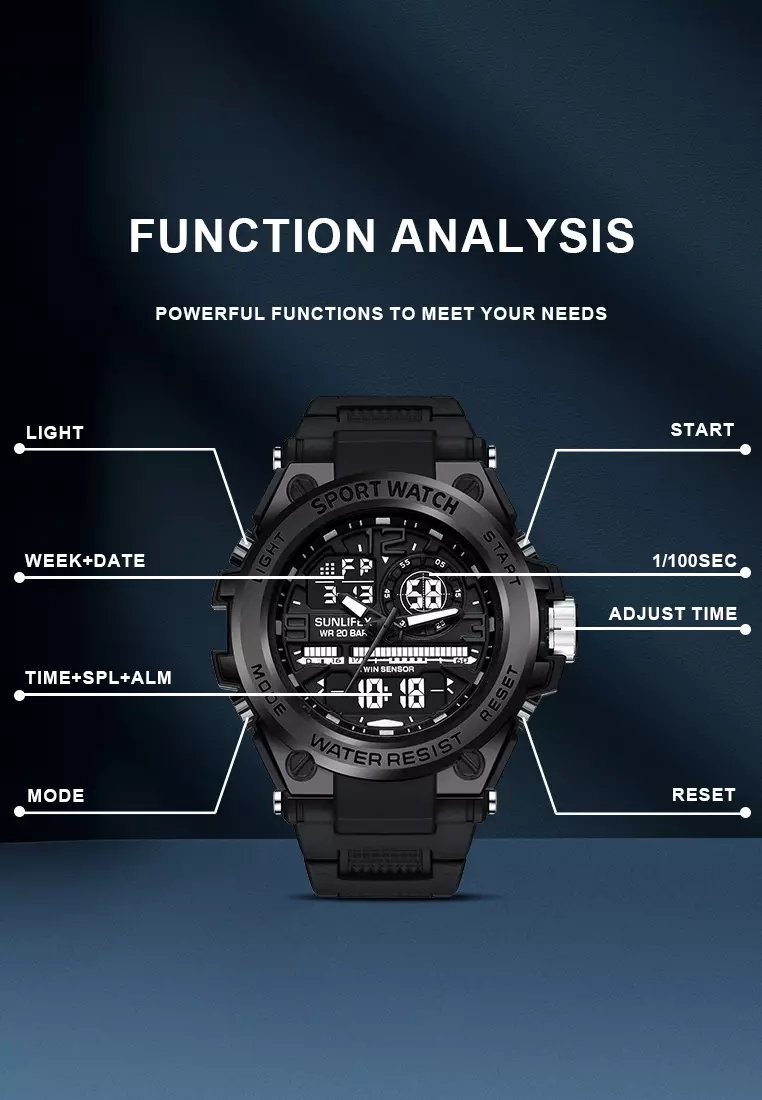 Jam Tangan Pria Digital&Analog Olahraga Multifungsi Tali Silikon Jam Tangan Cowok D003 black