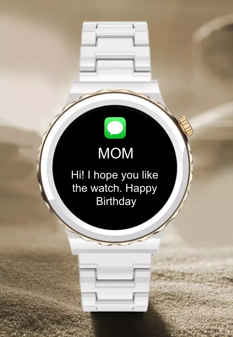 Unisex IOS/Android White SmartWatch + 1 Free White Rubber Strap