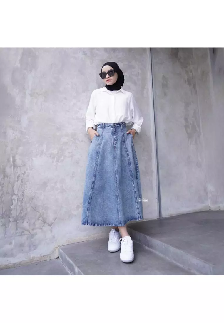 Highwaist Rok A-Line Jeans Panjang 904 SEVENTY