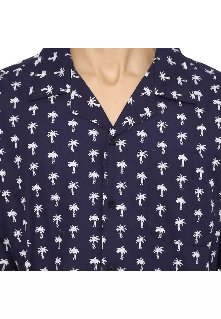 RBJ Kemeja Printing Krah Hawaii Biru Tua Regular Fit Pria