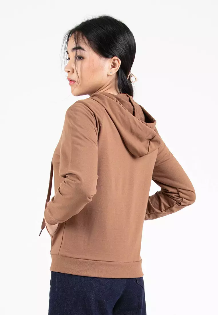 Forest Ladies Stretchable Sweatshirt Cotton Terry Hoodie Women Jacket | 830108-12LtBrown