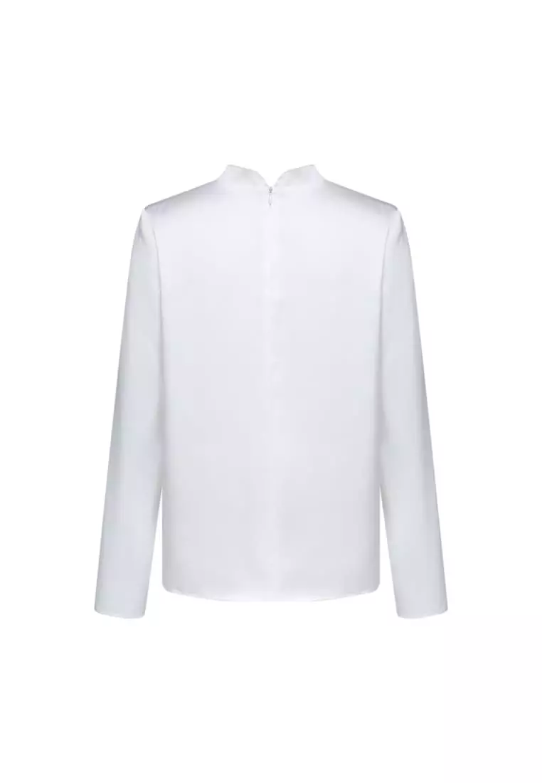 Satin Stand Collar Ruffled Long Sleeves Blouse