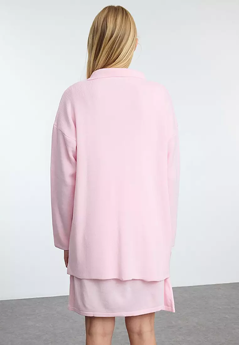 Pink Mini Knitwear Basic Dress TWOAW25EL00051