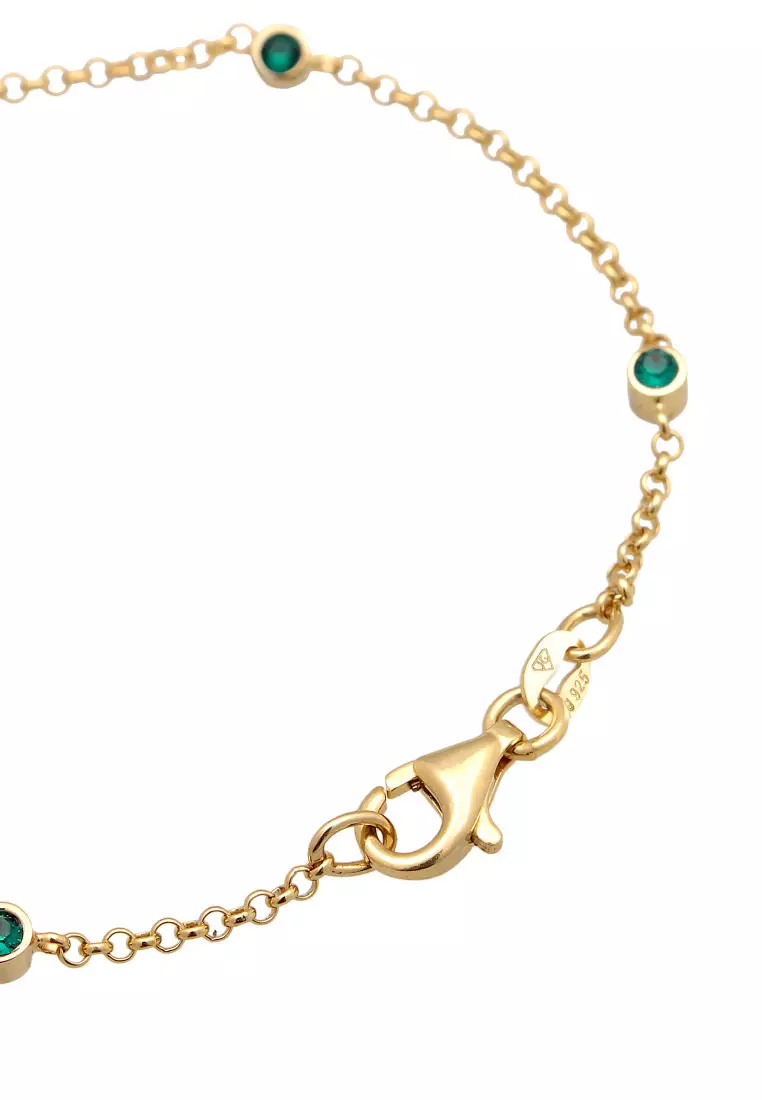 Gelang Perhiasan Perak 925 Wanita Basic Filigree Combinable Crystals Green Gold Plated