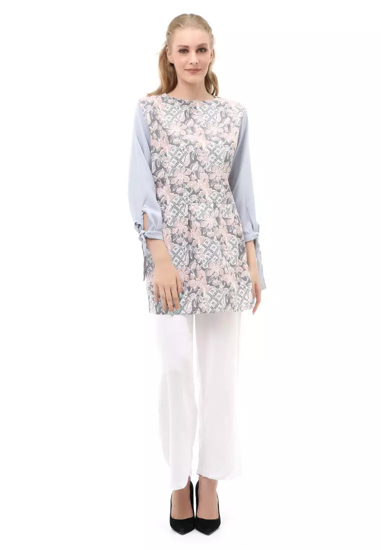 Lynelle Blouse Wanita Batik Sonia Lengan Panjang Motif Liris Bunga Material Cotton ORIGINAL