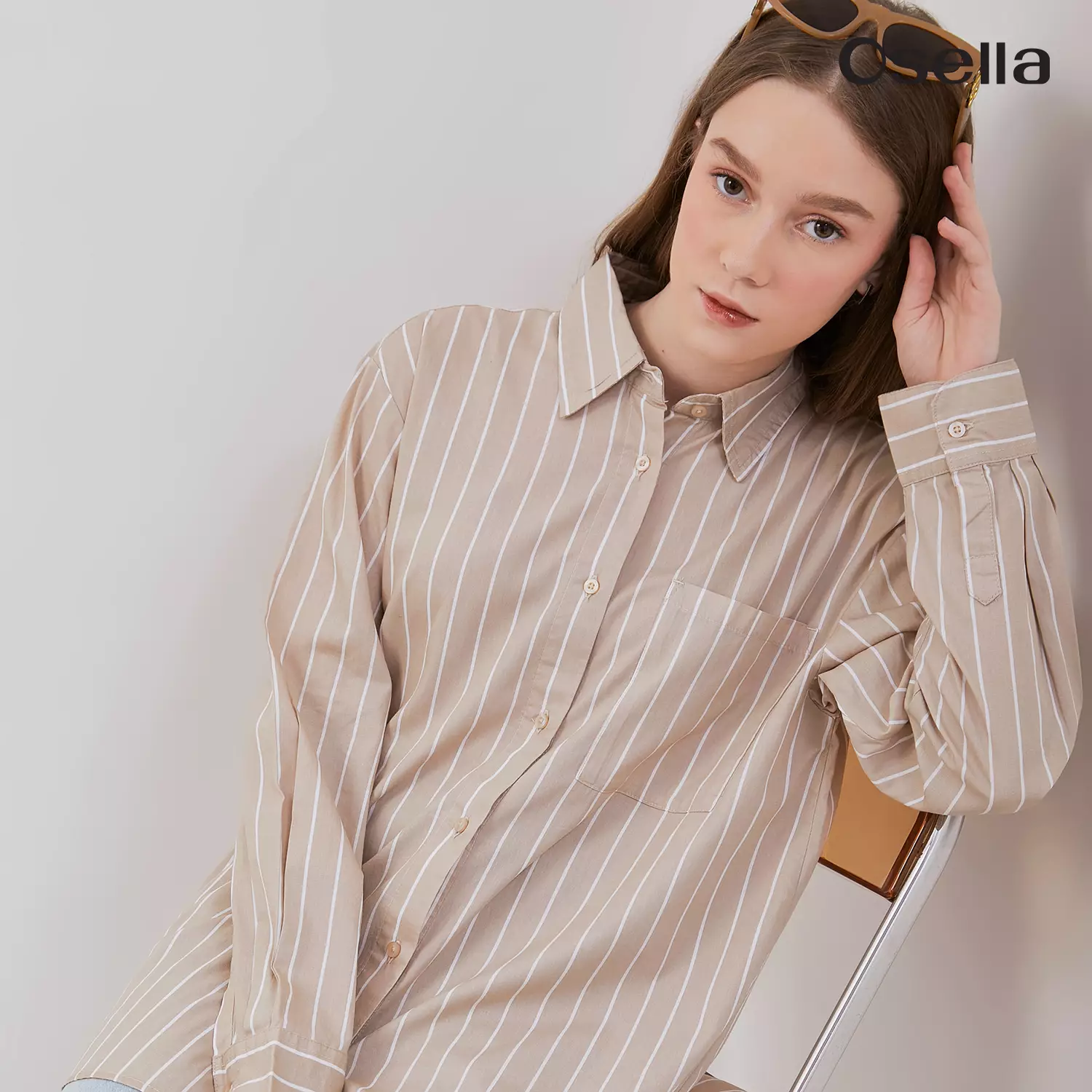 Osella Lucy Reguler Fit Stripe Shirt 2137501387 | Atasan Wanita Garis Lengan Panjang