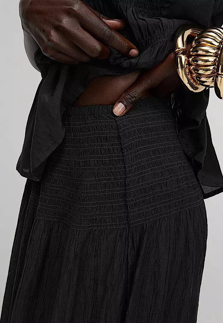 Crinkle Textured Midaxi Circle Skirt