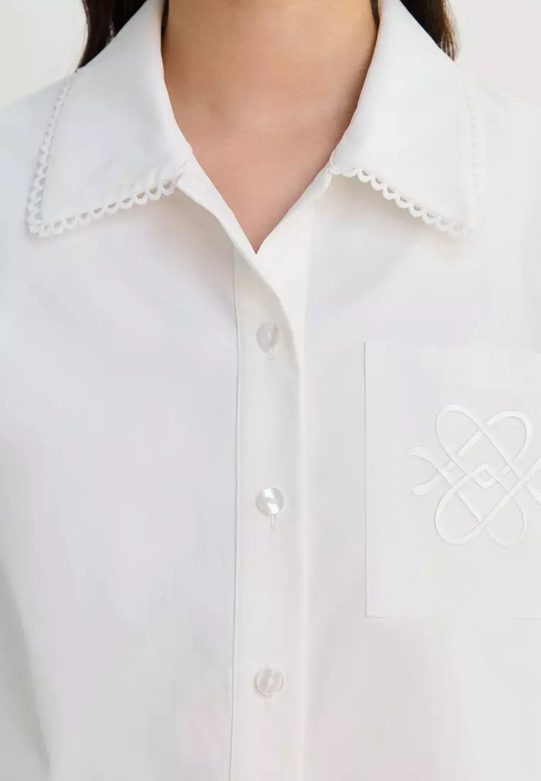 Scallop Trim Cropped Shirt - White