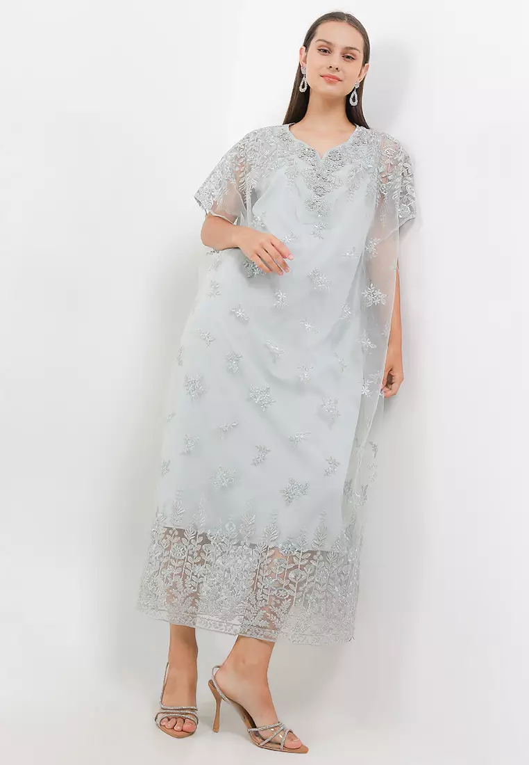 Embellished Metallic Emb Tulle Kaftan