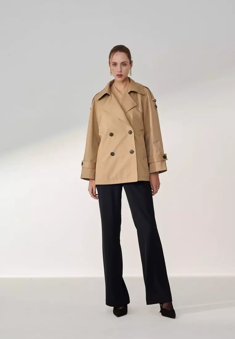 駝色中長版風衣外套