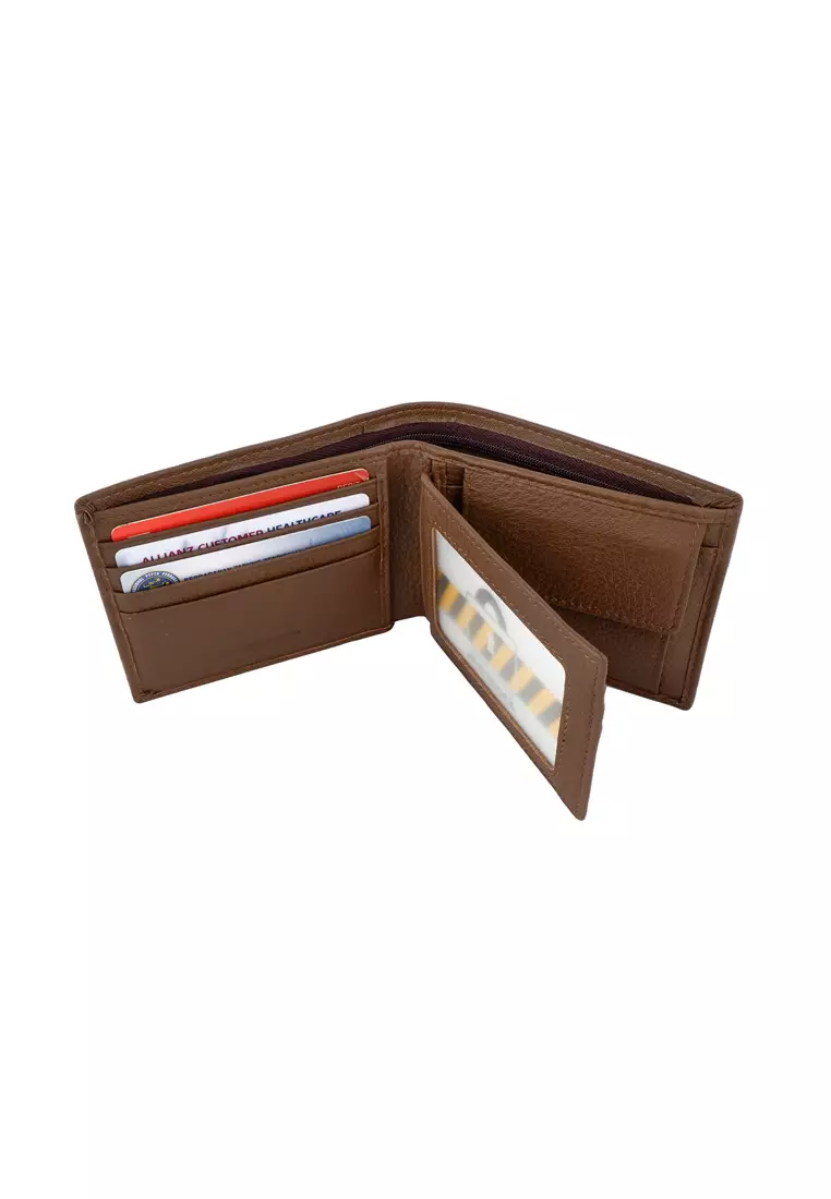 Men's RFID Genuine Leather Bi Fold Center Flap Short Wallet With Coin Compartment