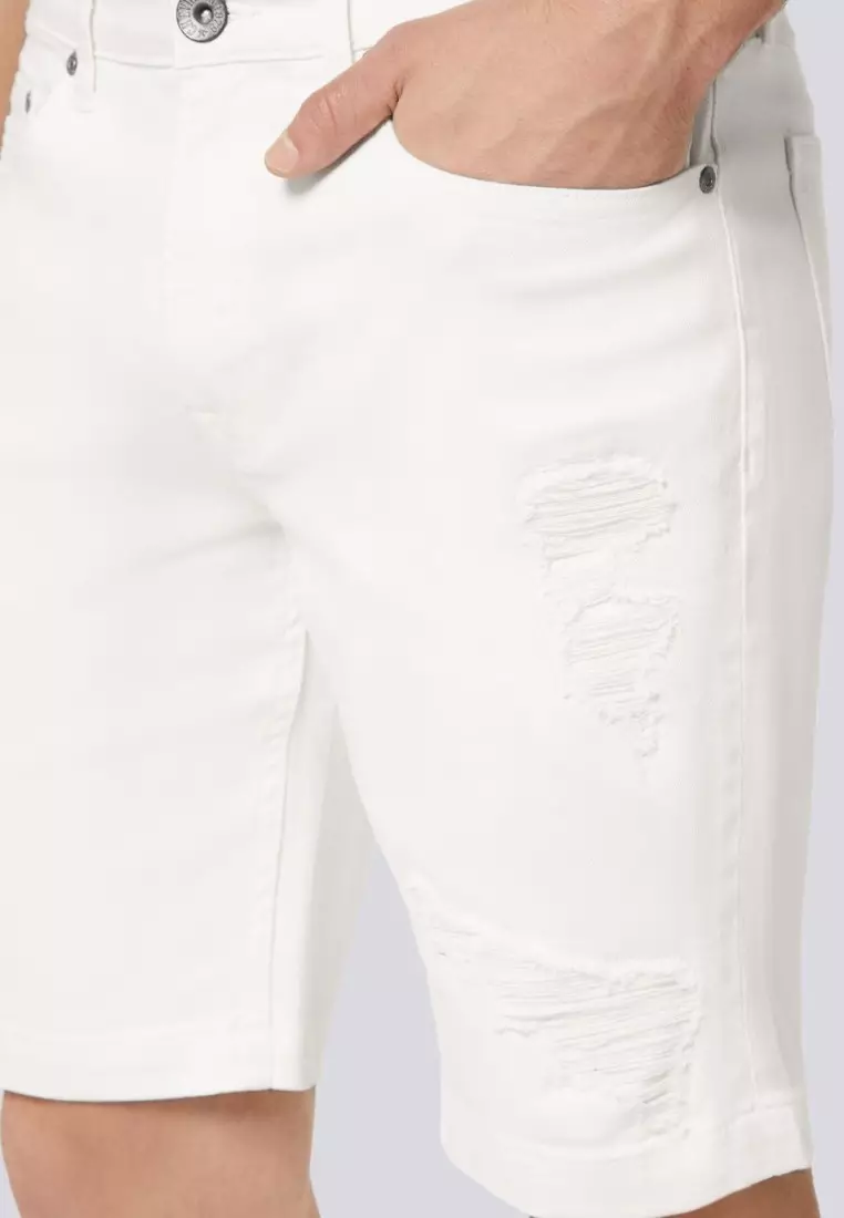 男裝復古破洞白色牛仔短褲