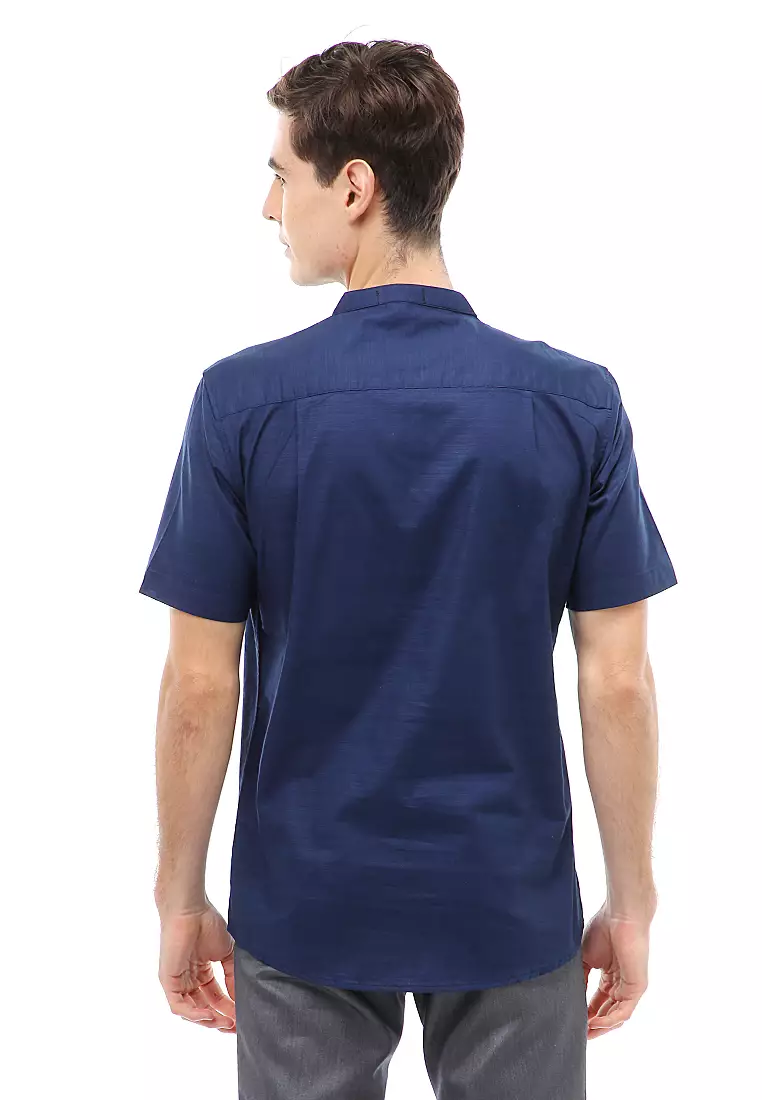 Dwan Atasan Kasual Kemeja Koko Pria Slim Fit Lengan Pendek Material Cotton ORIGINAL - Navy