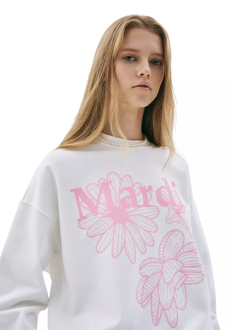 Sweatshirt Triple Flower - White Pink