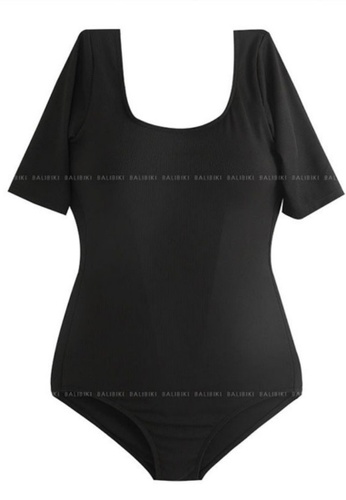 LYCKA black LNN1222 Korean Lady One Piece Swimwear Black 4BF47US5224C83GS_1