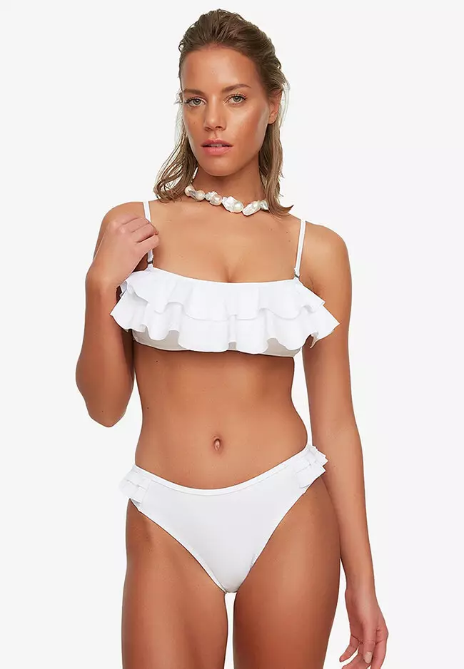 White ruffle top bathing suit bottom