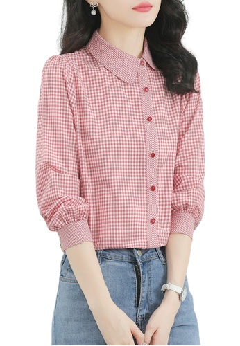 A-IN GIRLS red Fashion Checkered Long Sleeve Blouse A9DADAA86BF31AGS_1