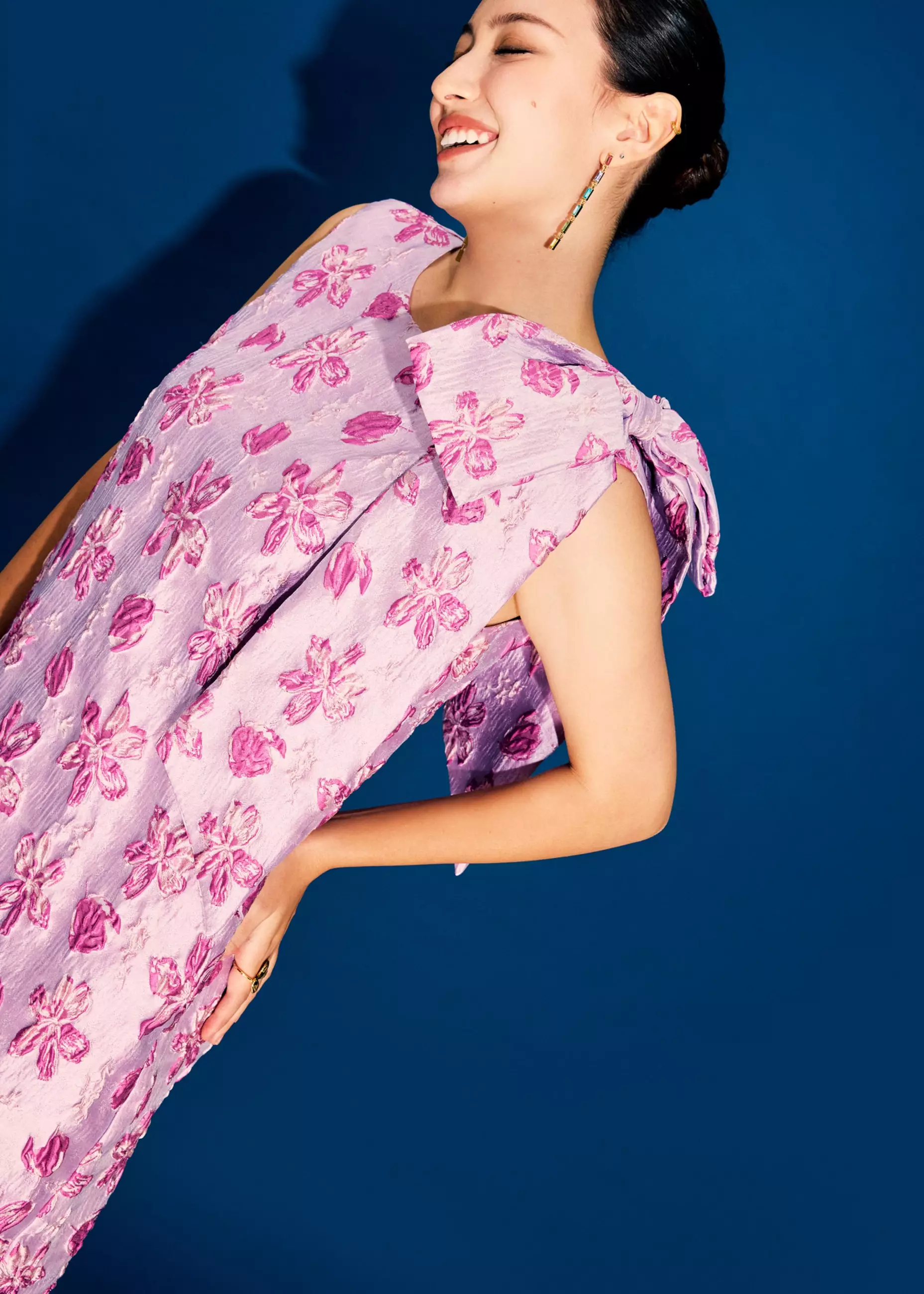 Dress Wanita - Detachable Ribbon Floral Jacquard Mini Dress
