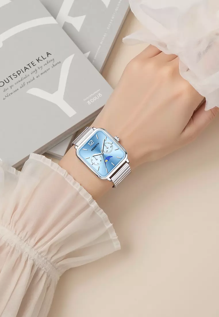 Jam Tangan Wanita Elegan Mewah Casual Anti Air Original Kekinian Tali Stainless Steel Jam Tangan Cewek blue