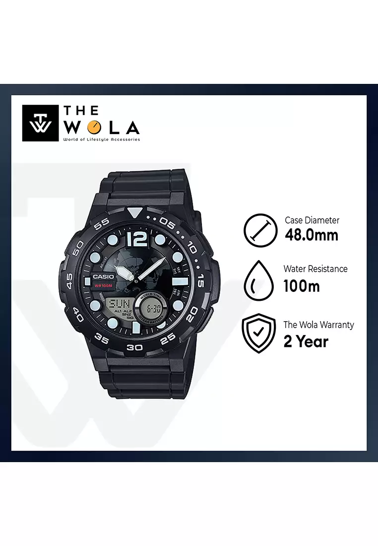 Men Analog-Digital Watch AEQ-100W-1AV Black Resin Strap