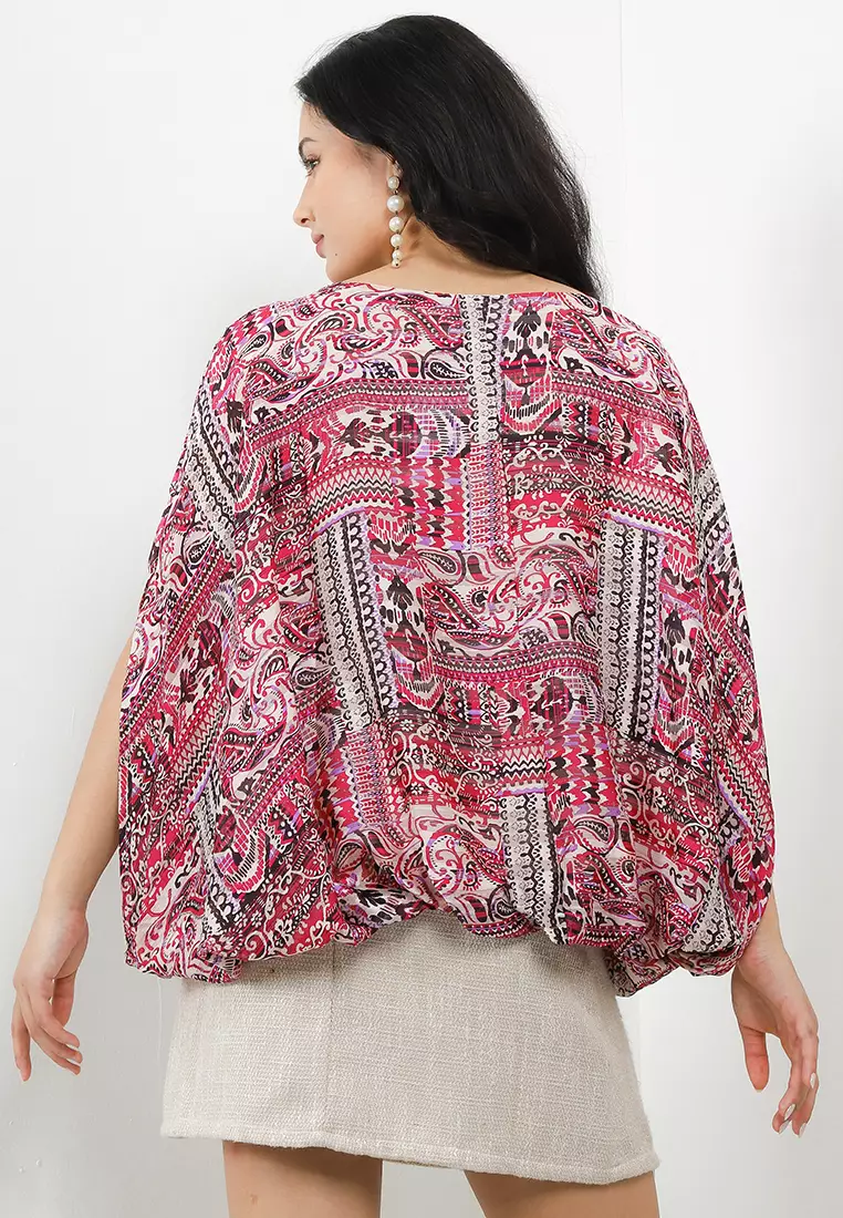 Gold Stripes Paisley Print Bubble Blouse