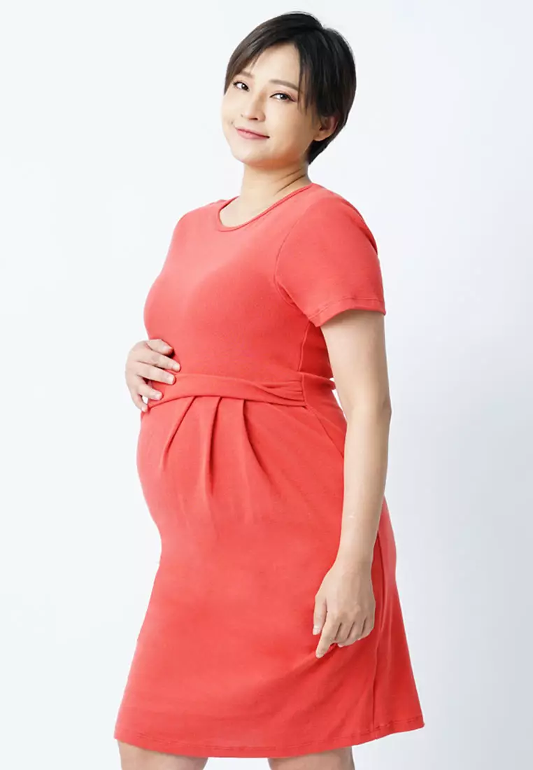 9months Maternity Peach Maternity Side Pleated Dress 2024 Buy