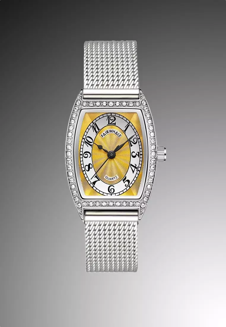 Zalora Exclusive - Ladies Barrel Shape Stainless Steel Quartz Watch, Milanese Stainless Steel Bracelet