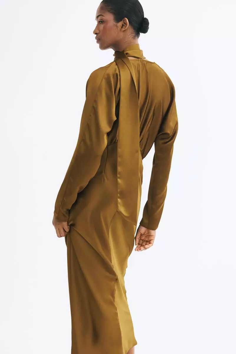 Scarf-detail satin dress