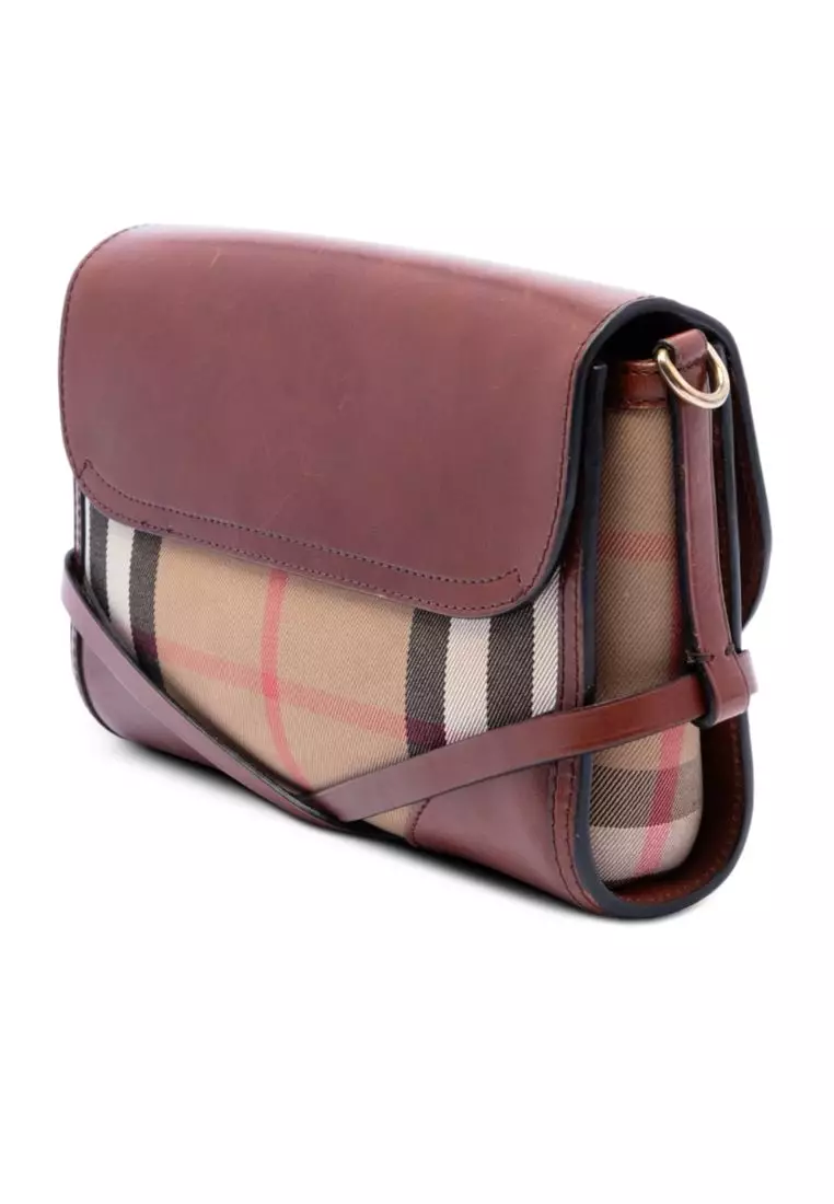 Pre-Loved Burberry Leather And House Check Canvas Bridle Abbott Crossbody