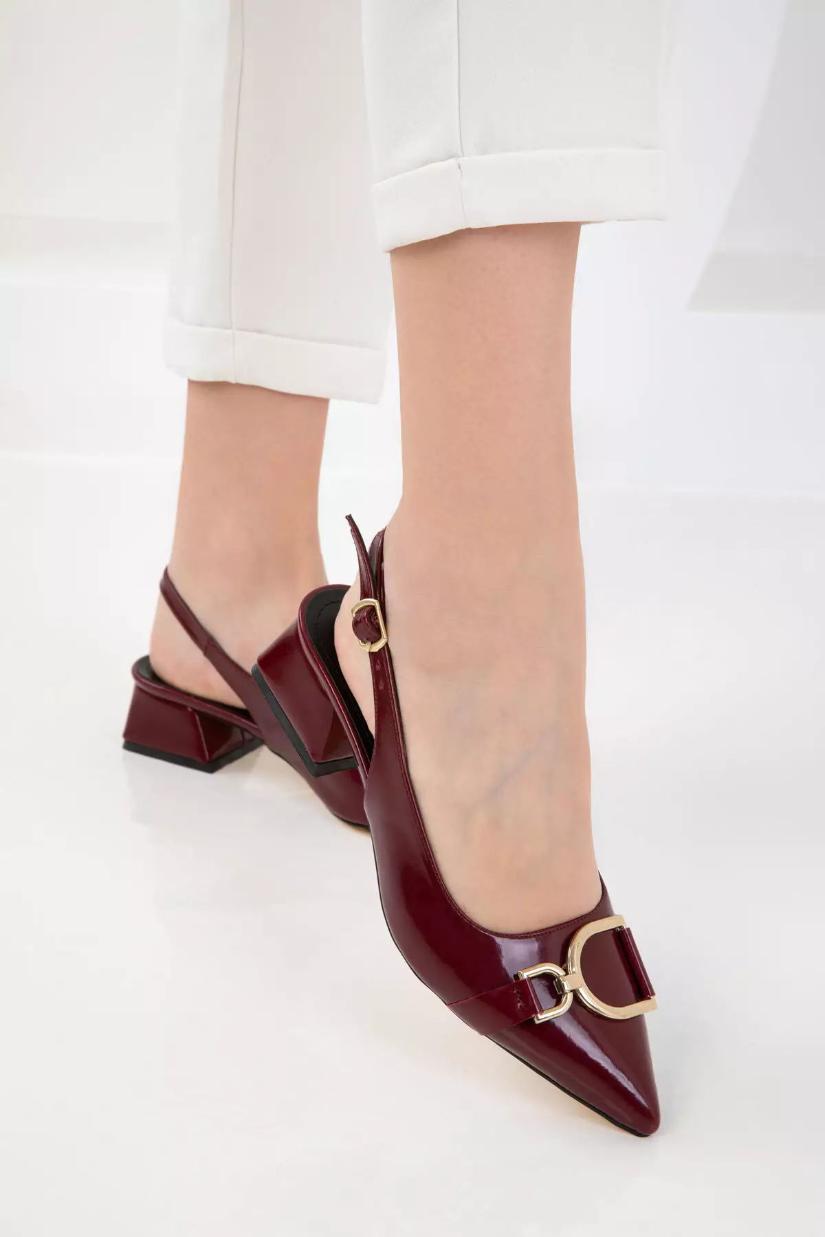 Claret Red Patent Leather Women's Classic Heeled Shoes 20643