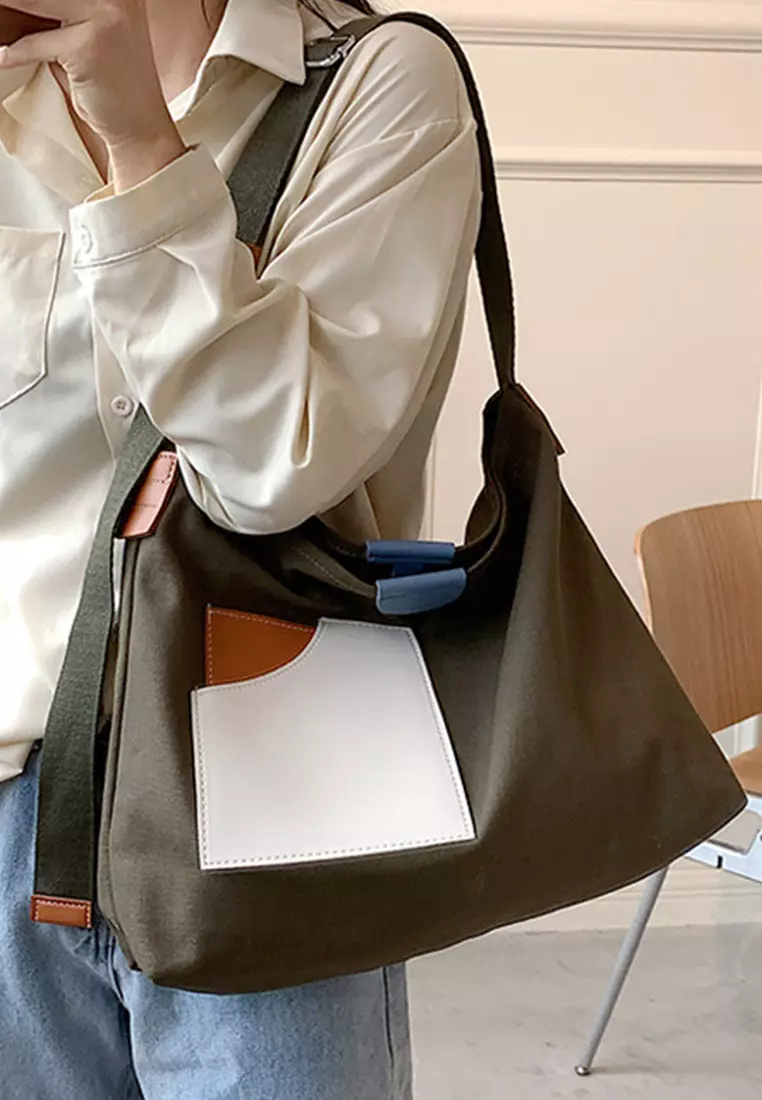 Versatile Casual Patchwork Canvas Diagonal Bag CA22021624GR