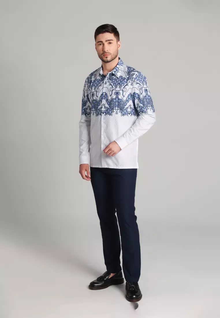 MOC - Kemeja Batik Pria Lengan Panjang Kintamani - White