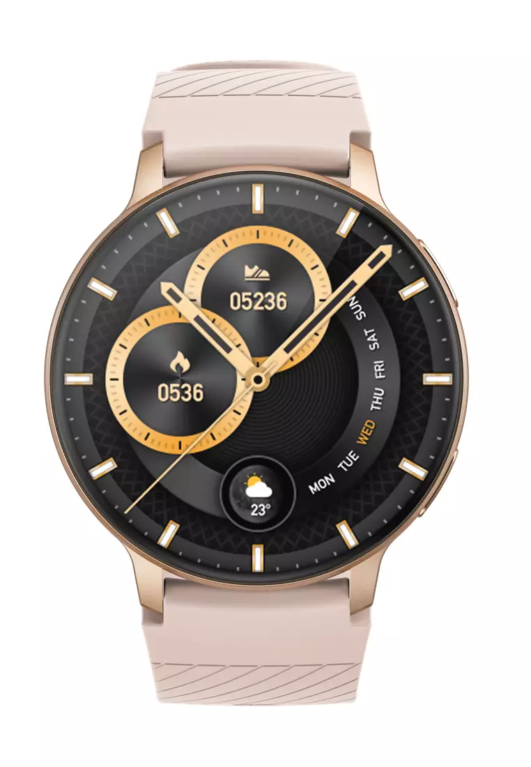 Unisex Round Smart Watch - 1.39 inch Large HD Screen - With 2 Rubber Straps (Black & Pink) - Rose Gold Color