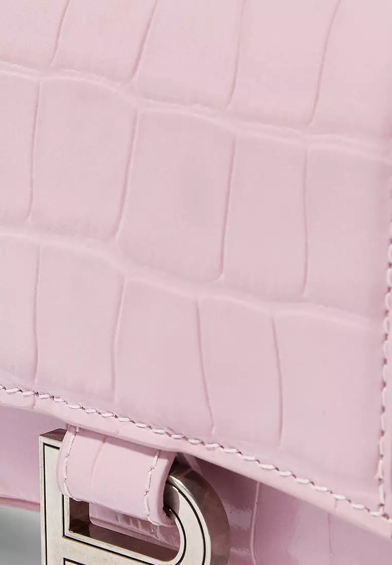 Balenciaga Hourglass Shiny Crocodile Embossed Chain Wallet in Pink