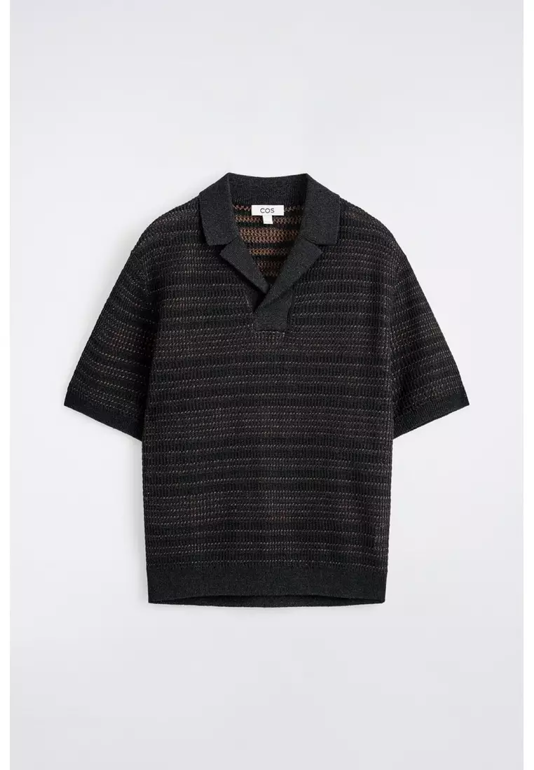 STRIPED OPEN-KNIT POLO SHIRT